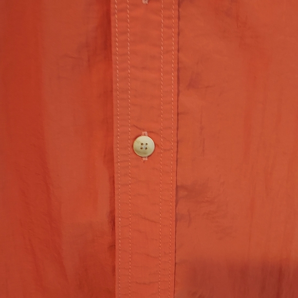 LL Bean Mens Nylon Polyester Orange Short Sleeve Button Up Camp Shirt Med OVU10 - Picture 6 of 12